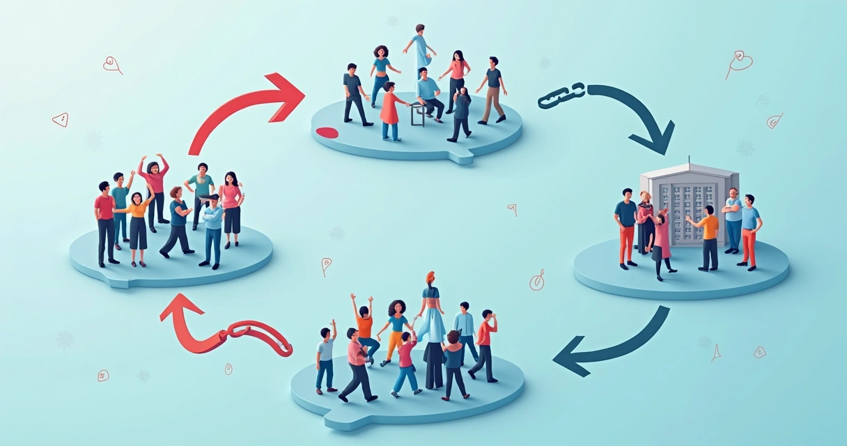 Ilustração de ciclo entre trauma e comportamento social. 