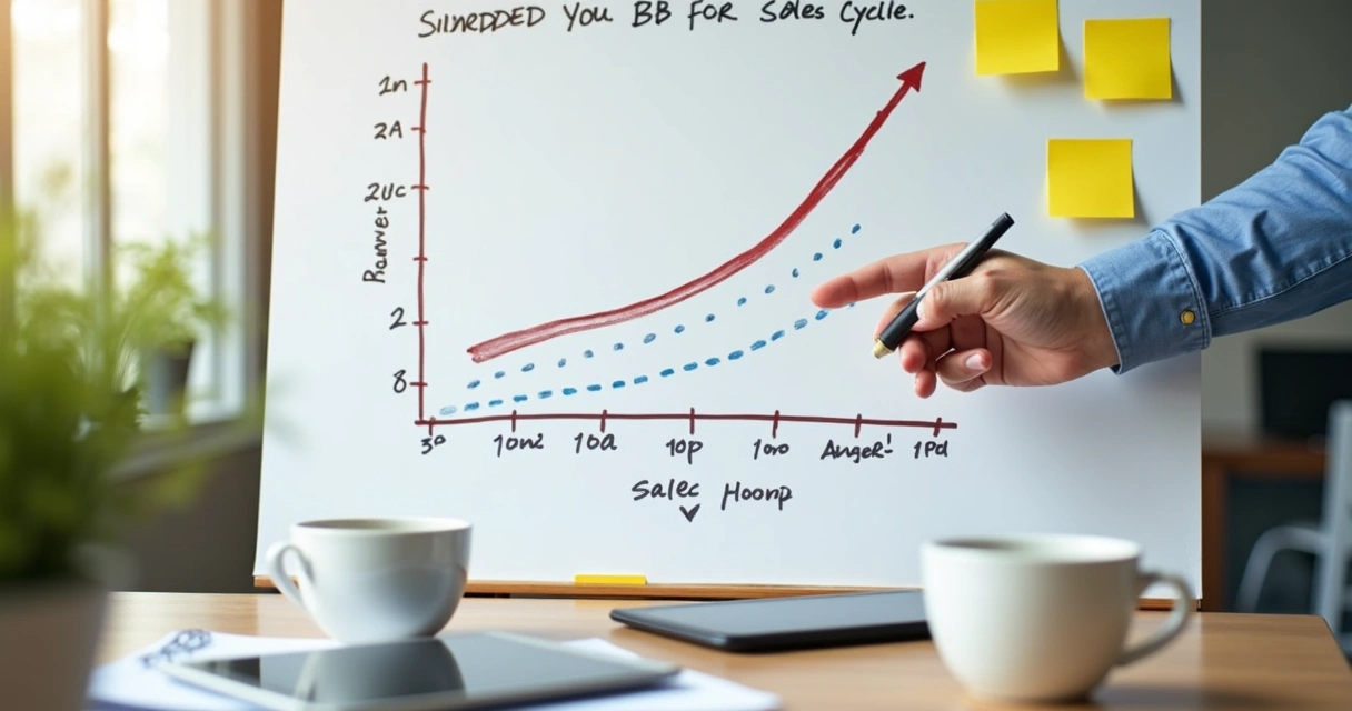 Gráfico de ciclo de vendas comercial B2B em queda.