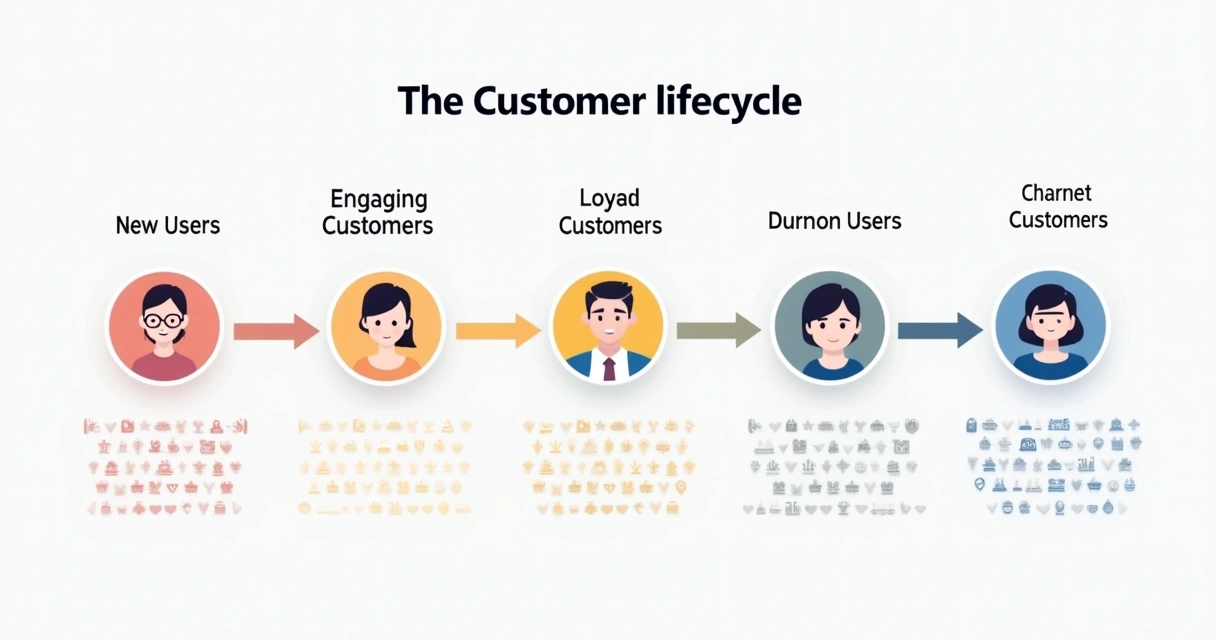 Gráfico do ciclo de vida do cliente em diferentes estágios 