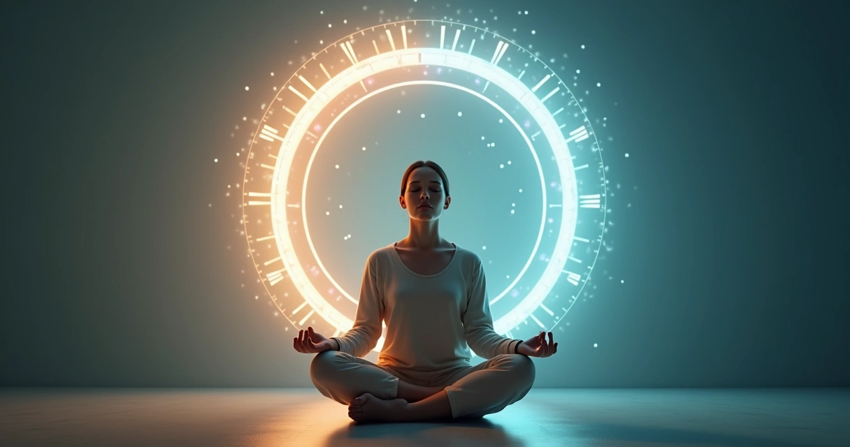 Pessoa meditando em frente a relógio biológico em forma de círculo 