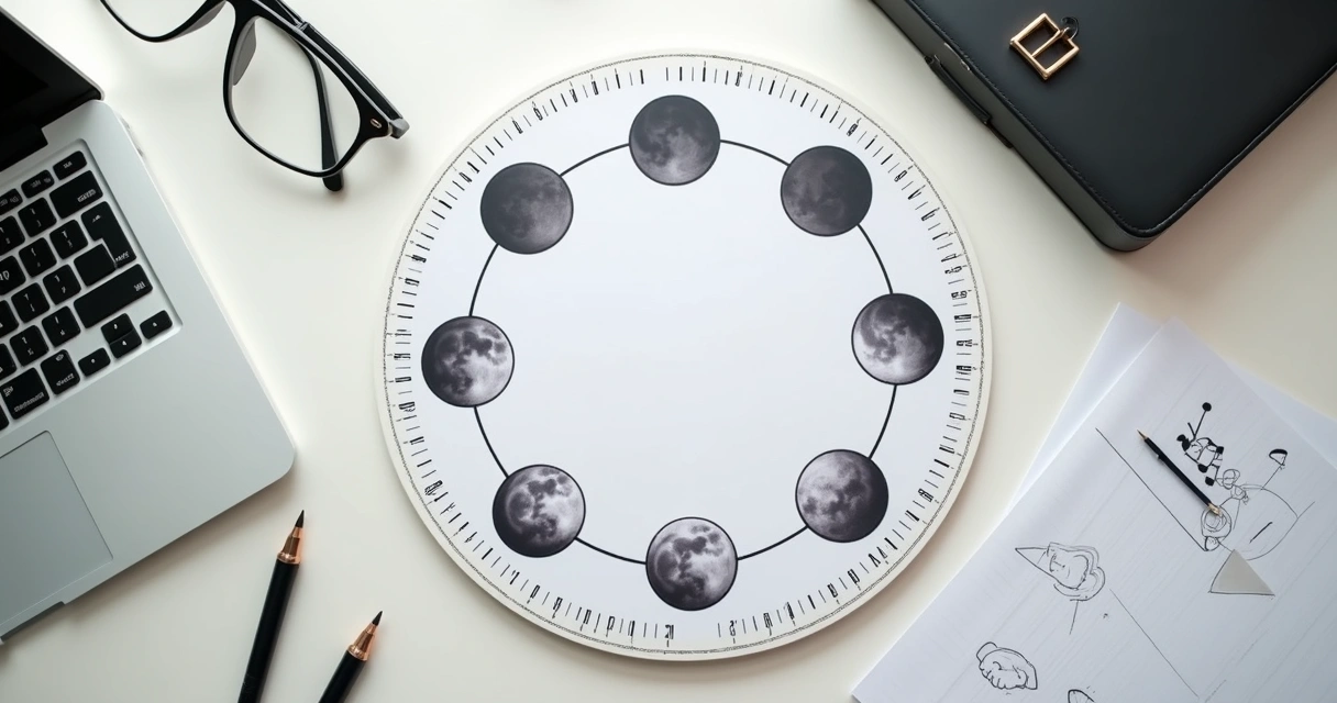 Calendário lunar com símbolos de carreira ao redor 