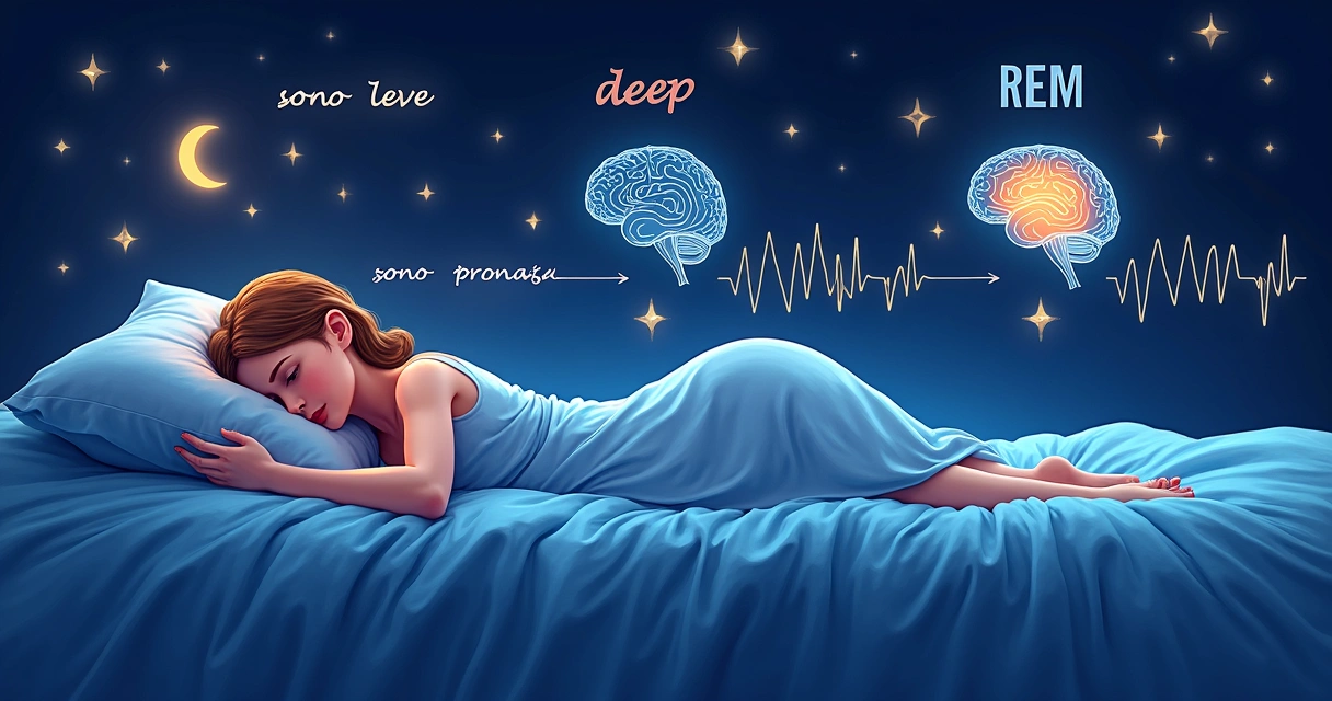 Gráfico ilustrando os ciclos do sono e a atividade cerebral durante diferentes estágios
