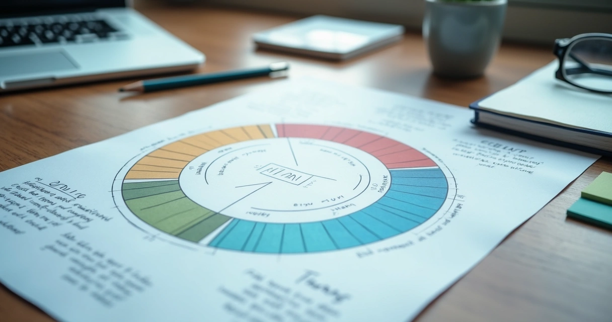 Gráfico circular de fases emocionais em bloco de notas 