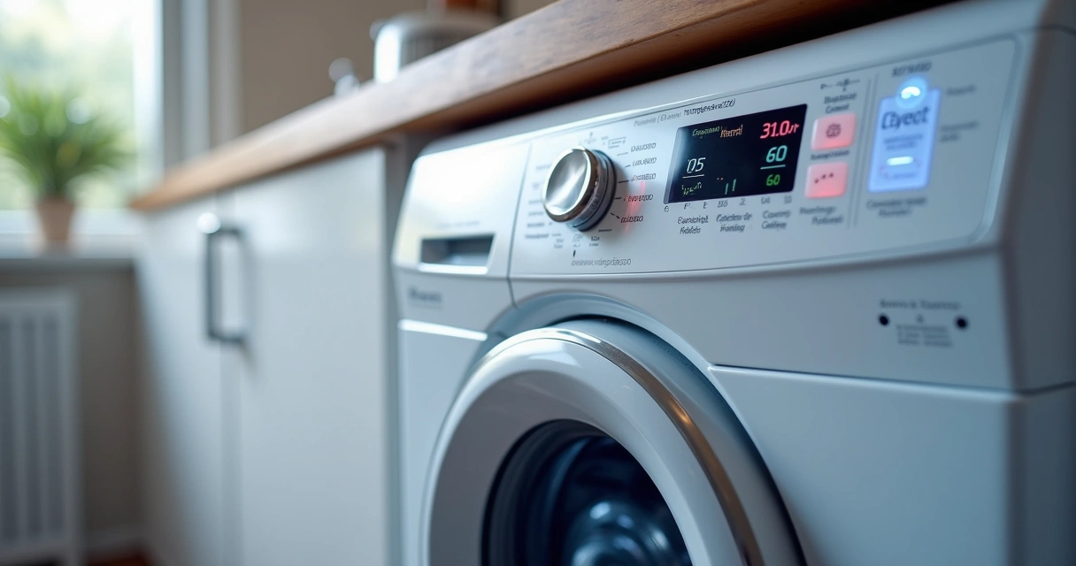 Painel de máquina de lavar com ciclos destacados 