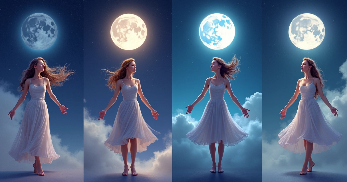 Quadro ilustrando as quatro fases da Lua e suas relações com emoções humanas 