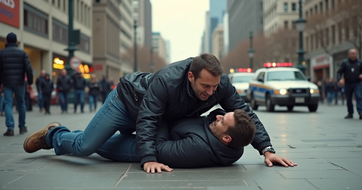 Cidadão imobilizando suspeito até chegada da polícia 