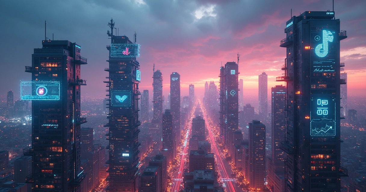 Plataformas digitais como Google, TikTok, Reddit, YouTube e LinkedIn formando uma cidade digital 