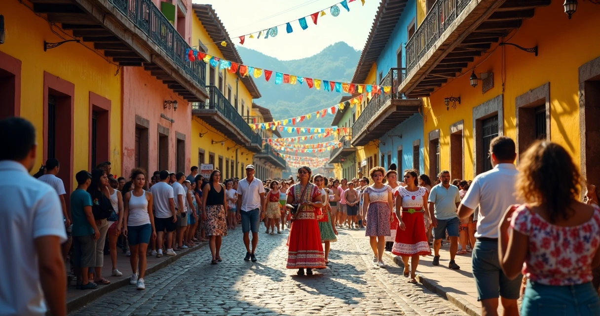 Casinhas coloniais em Ouro Preto, Minas Gerais, com festas e cultura local