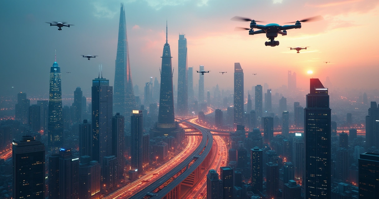 Cidade inteligente com sistemas de controle urbano e sensores digitais 