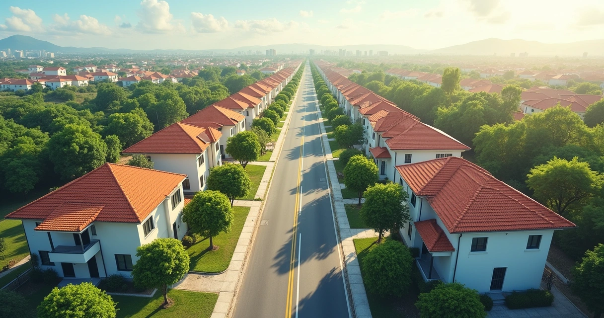 Vista de bairro urbano organizado com propriedades regularizadas 