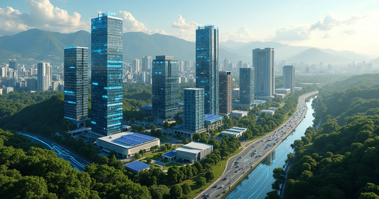 Cidade com energia solar avançada em prédios 