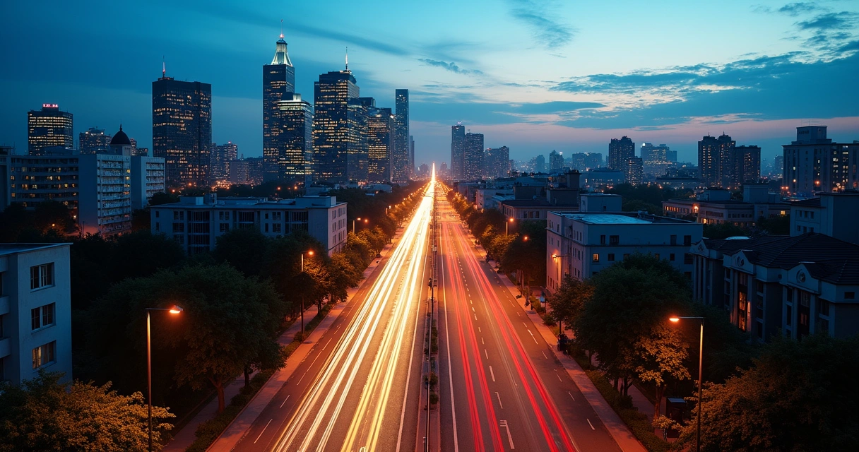 Time-lapse de iluminação urbana e movimento de carros 