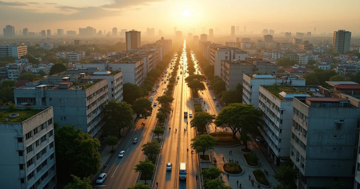 Vista aérea dividida entre cidade cinza poluída e bairro urbano verde saudável 