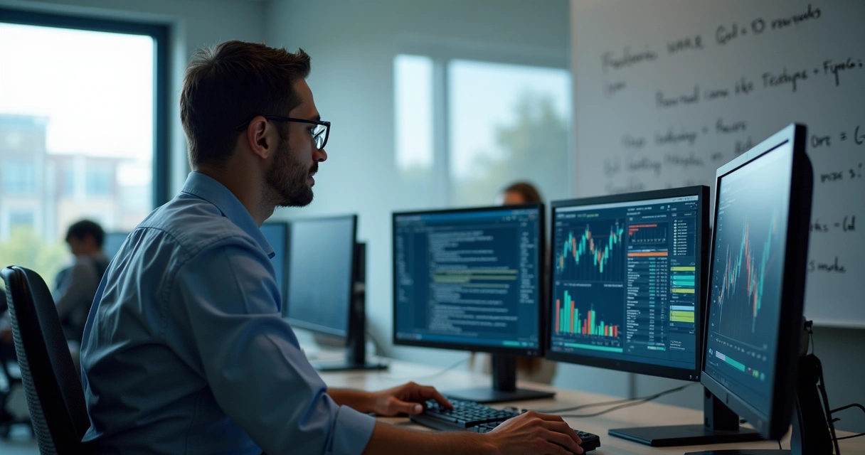 Cientista de dados analisando gráficos com dados em tempo real 