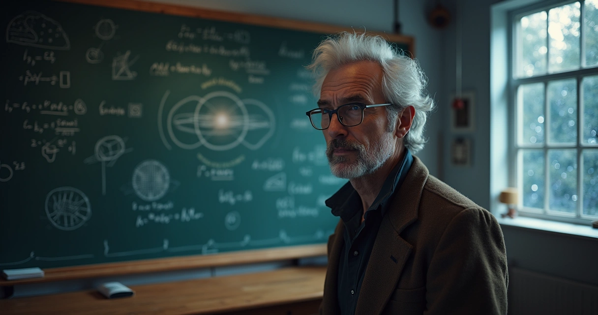 Cientista teórico propondo hipóteses diante do cosmos 