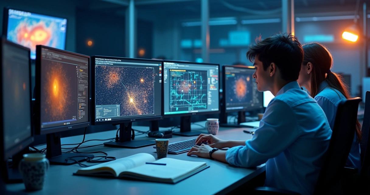 Equipe de cientistas analisando dados do James Webb em laboratório 