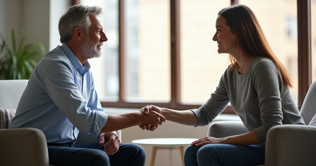 Personas dándose la mano después de conversar