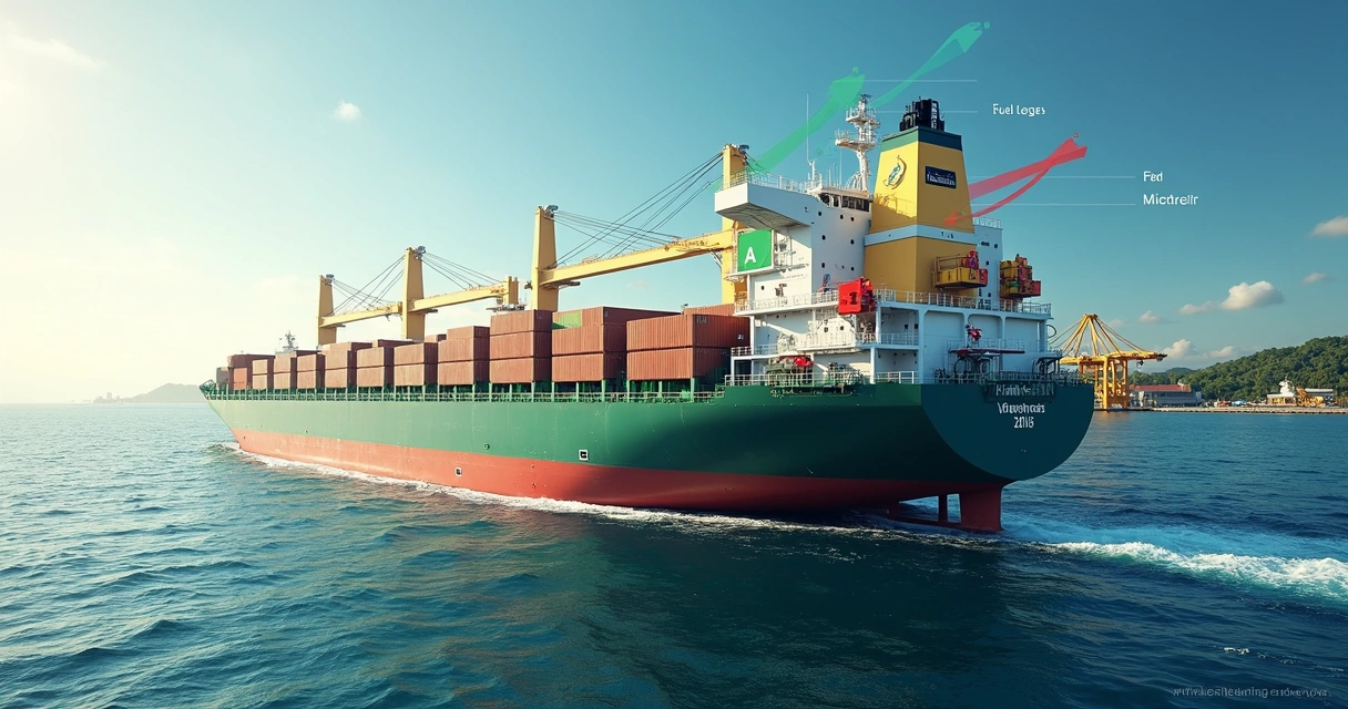 Diagram showing CII ratings from A to E on a cargo ship profile 