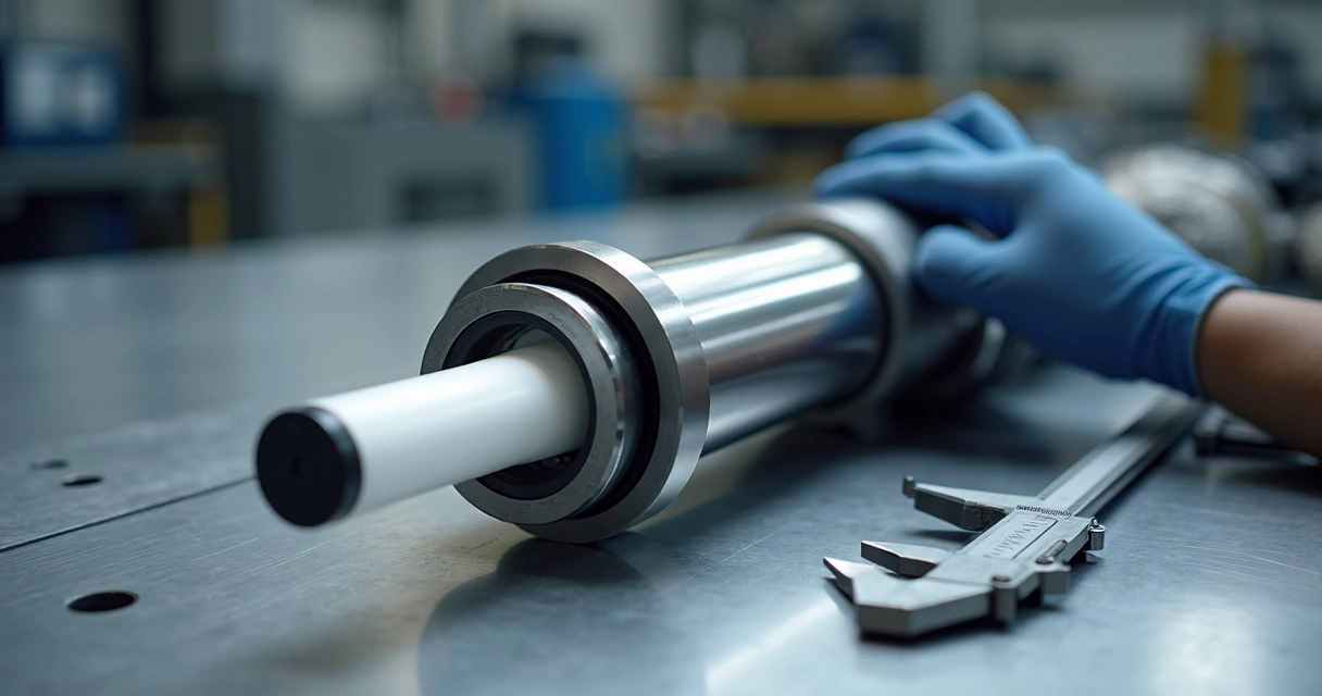Cilindro industrial com guia em PTFE instalada 
