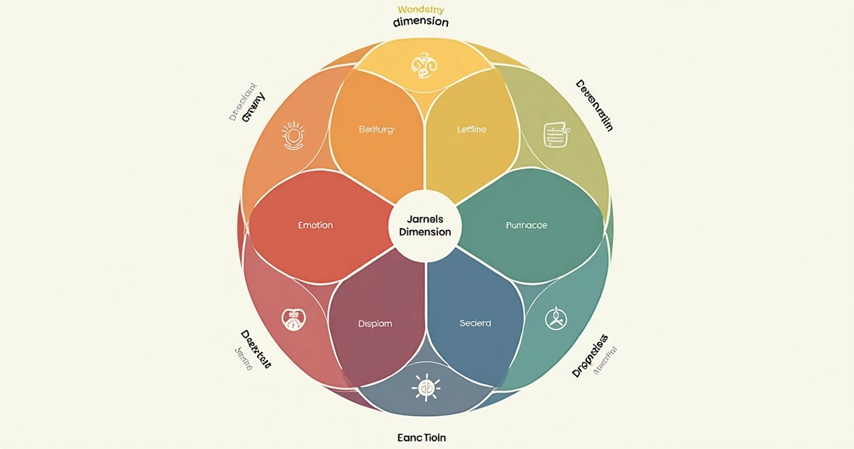 Diagrama com cinco áreas interconectadas representando as dimensões sistêmicas 