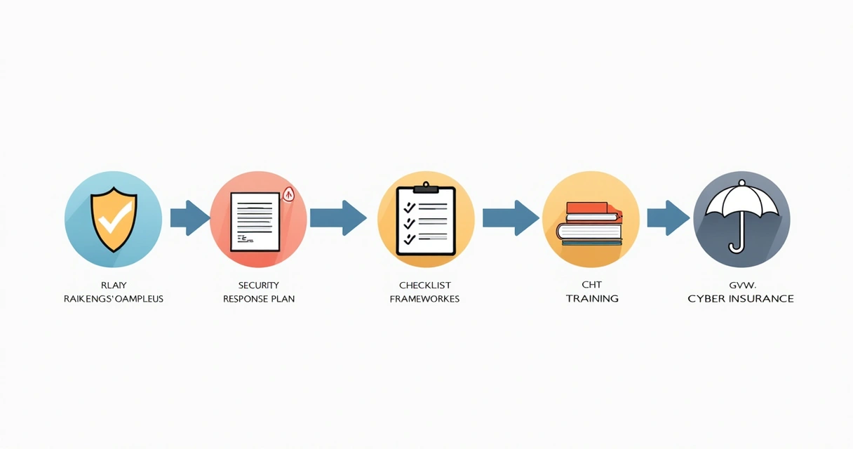 Cinco ícones representando áreas de segurança digital