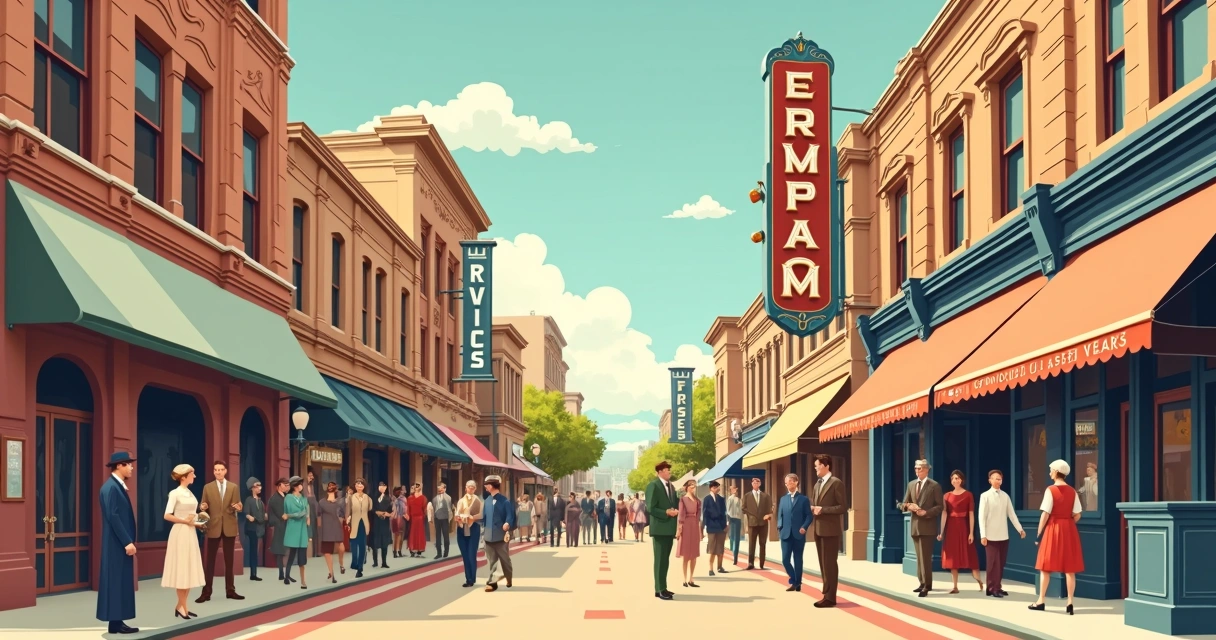 Cena de cinema clássico com cartazes publicitários antigos 