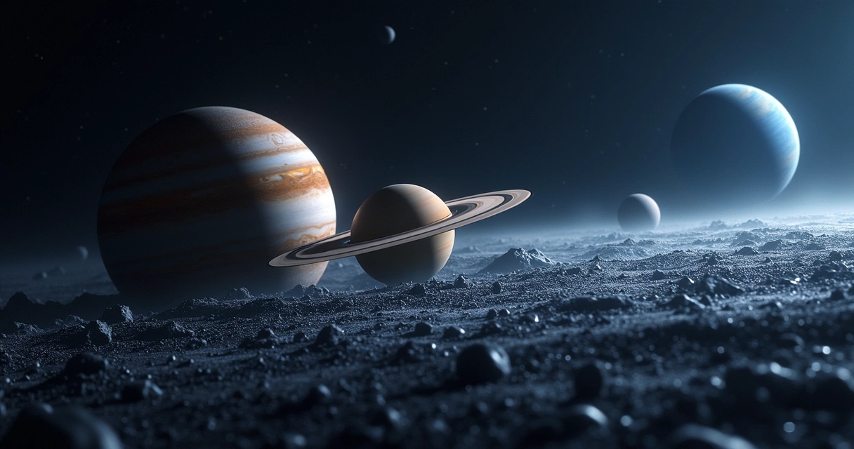 Formação do Cinturão de Kuiper com Netuno ao fundo 