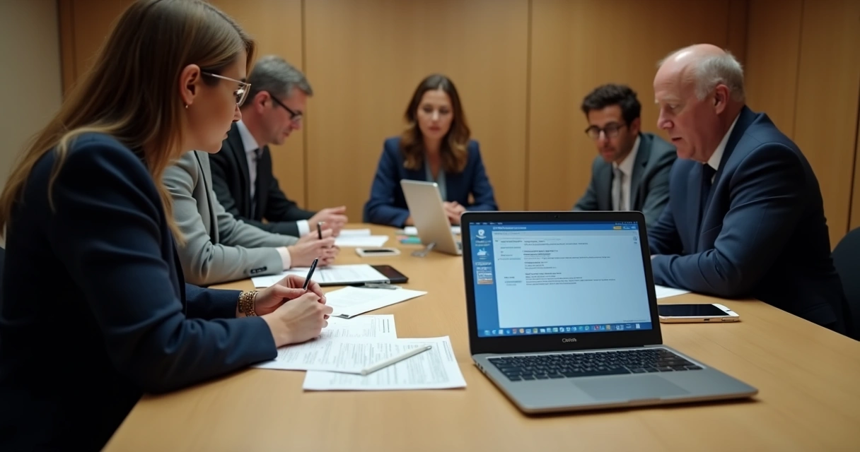 Reunião de comissão CIPA analisando denúncias em ambiente de trabalho 