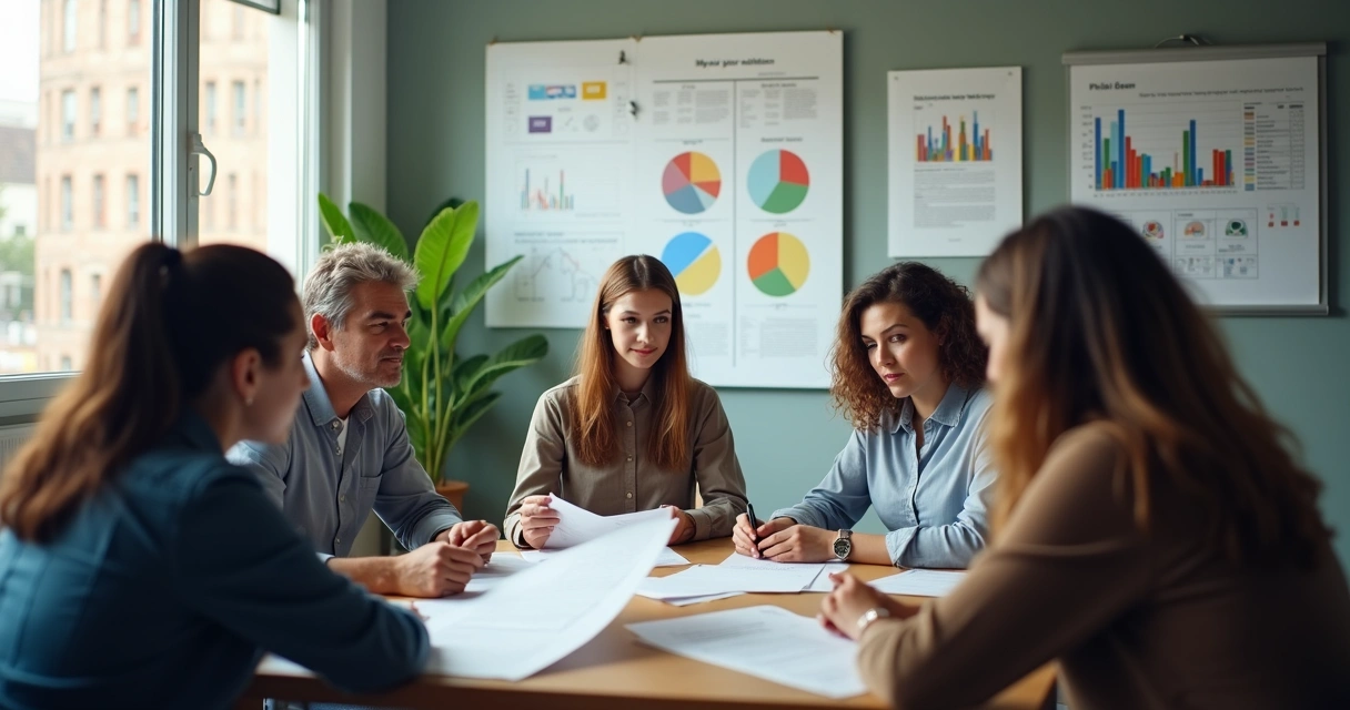 Reunião de colaboradores discutindo prevenção de acidentes do trabalho 