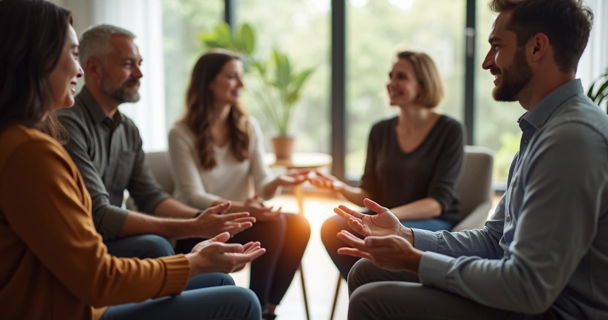 Diverse group in a circle with shared light between their hands 