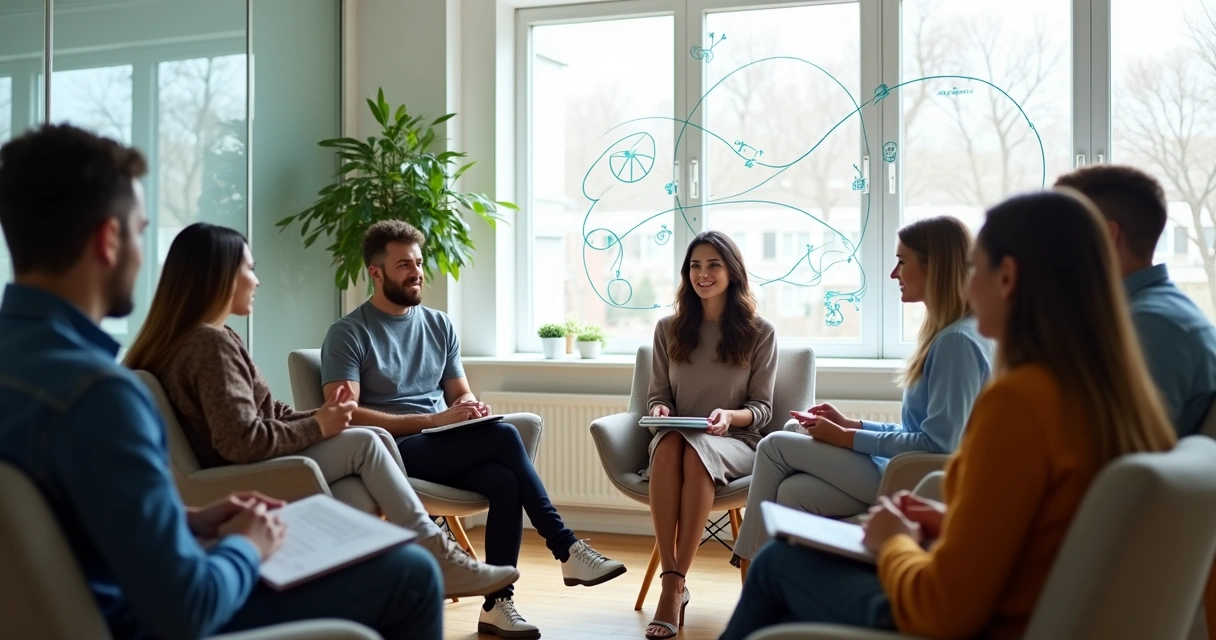 Equipe multidisciplinar em círculo de confiança em sala de reunião moderna 