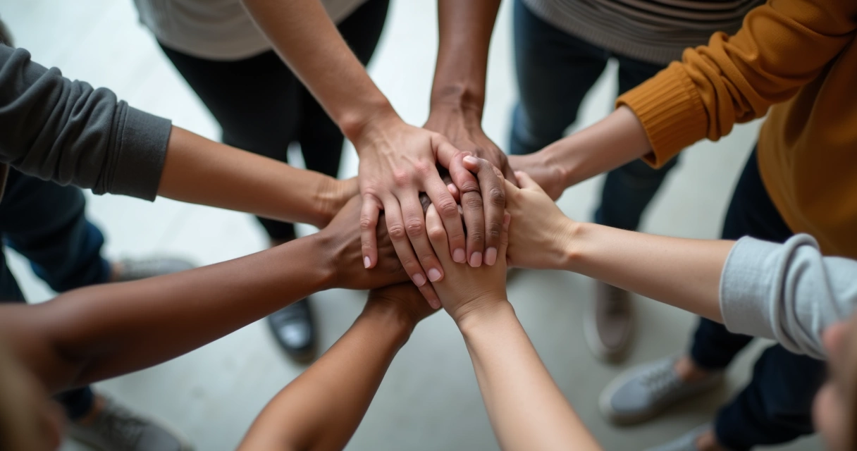 Pessoas de mãos unidas em círculo simbolizando confiança no grupo