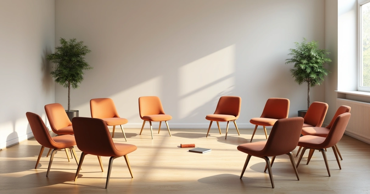 Cadeiras em círculo em sala de diálogo