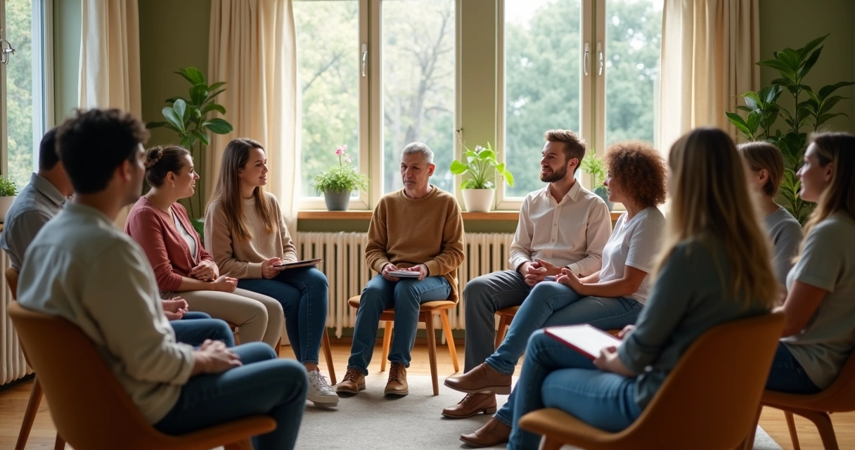 Pessoas em círculo conversando com escuta ativa 