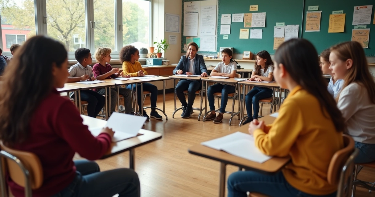 Alunos sentados em círculo em atividade de diálogo