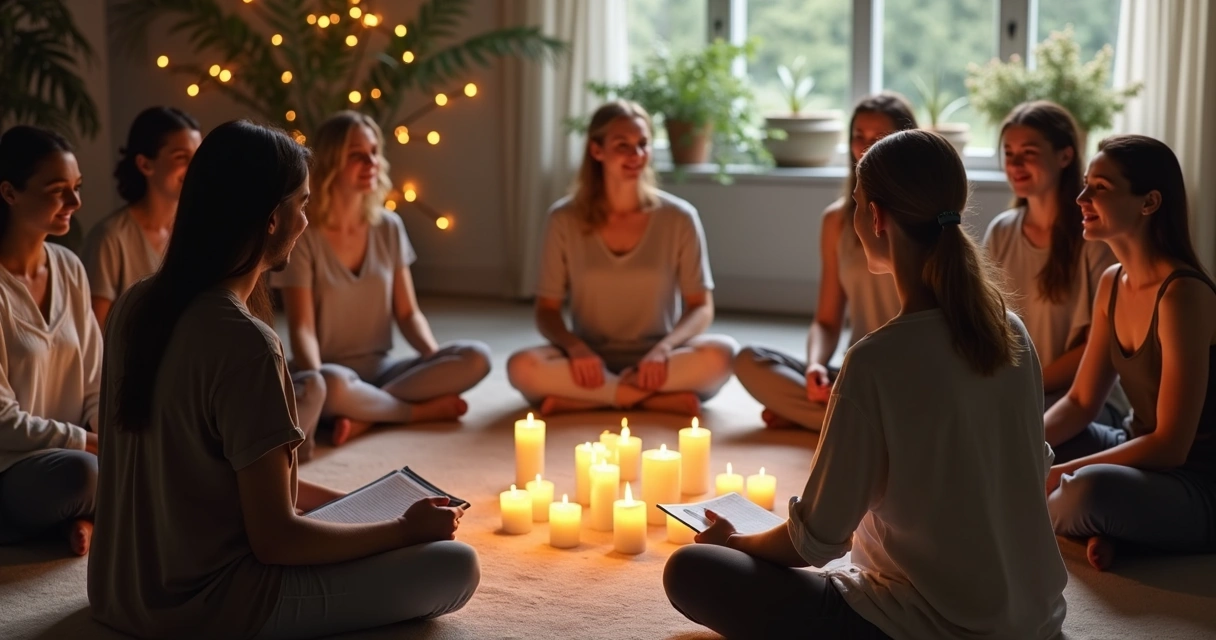 Personas sentadas en círculo compartiendo reflexiones en un entorno tranquilo
