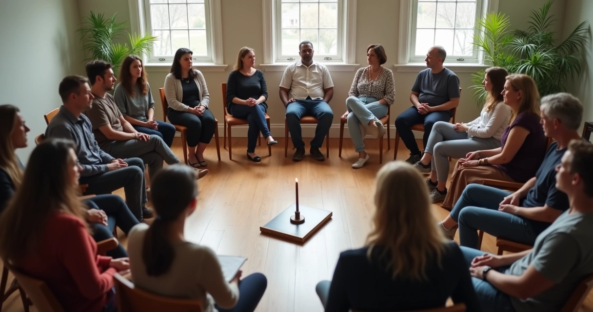 Grupo reunido en círculo en un espacio de escucha 