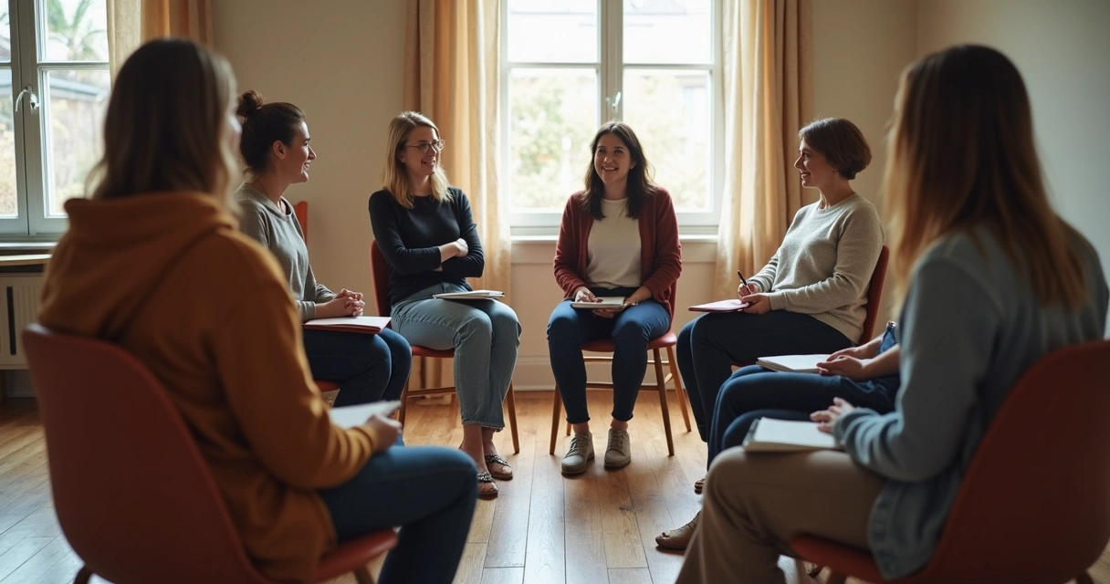 Grupo em círculo em ambiente acolhedor