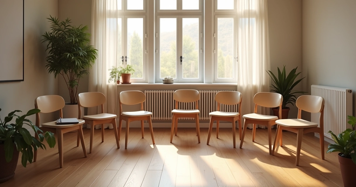Círculo de sillas en sala de trabajo personal