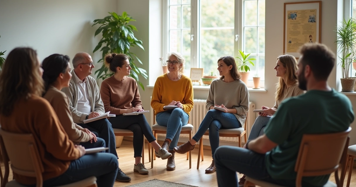 Personas sentadas en círculo durante un diálogo comunitario 