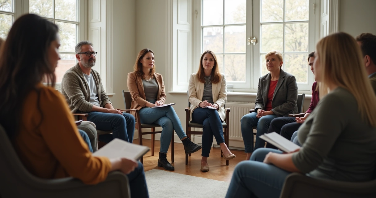 Personas dialogando en círculo con escucha y respeto 