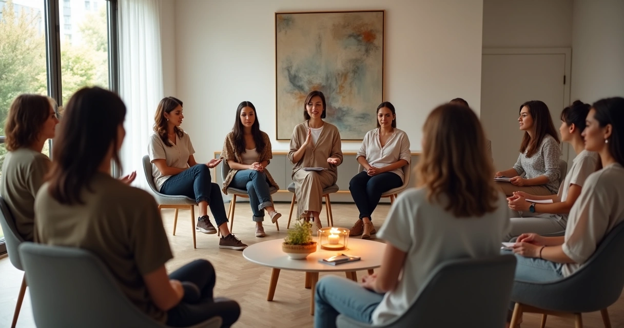 Grupo de personas sentadas en círculo en diálogo consciente 