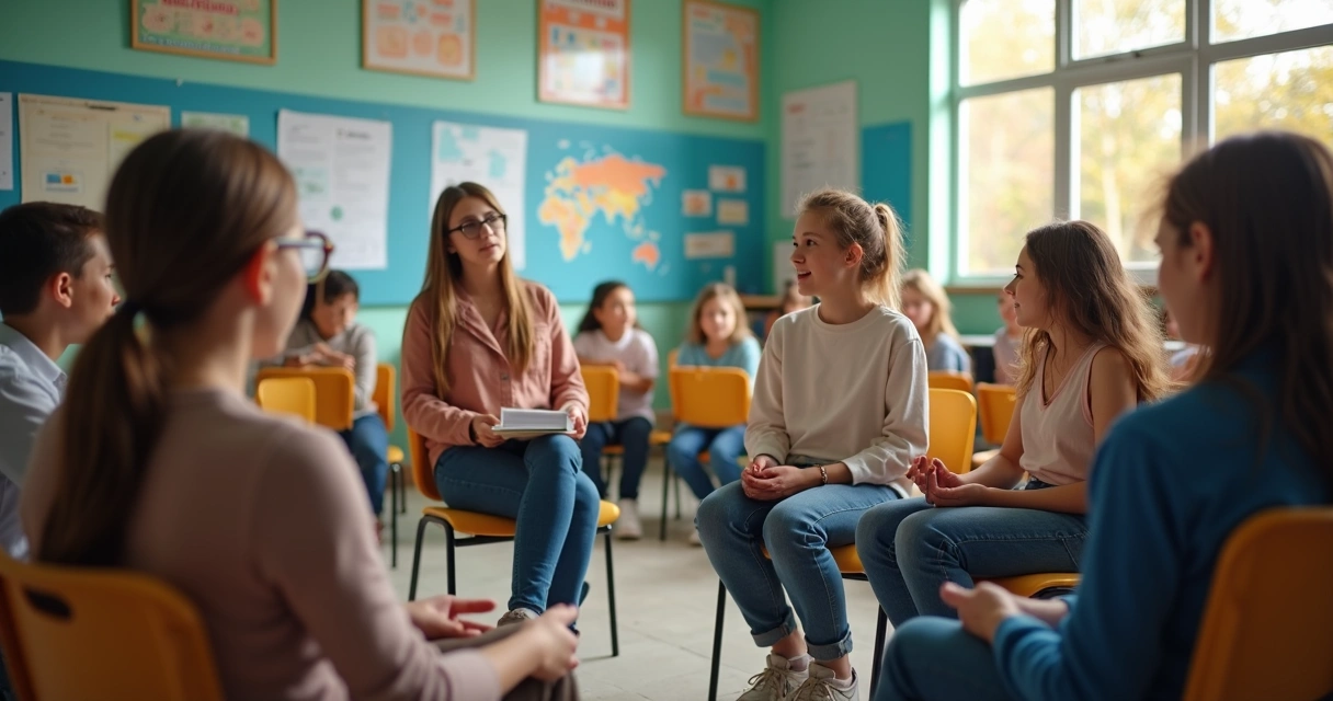 Círculo de diálogo entre estudiantes y docente en clase