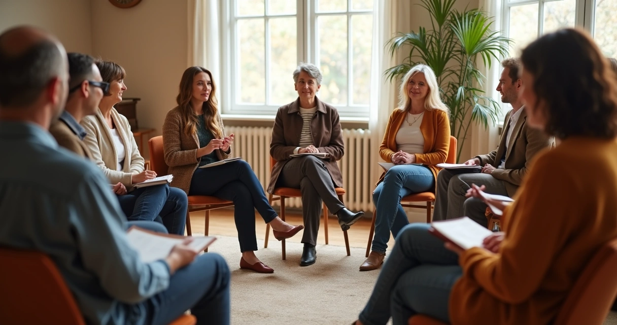 Grupo em círculo conversando com escuta ativa 