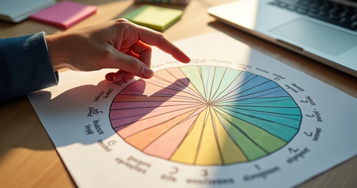 Círculo de emociones y autovaloración señalado por una mano 