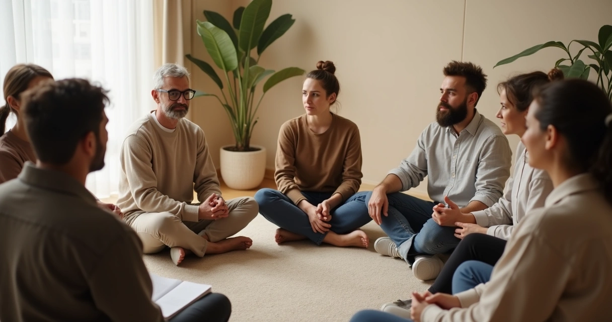 Personas sentadas en círculo en una sala de escucha y reflexión