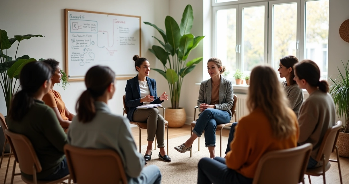 Círculo de escuta comunitária em sala simples 