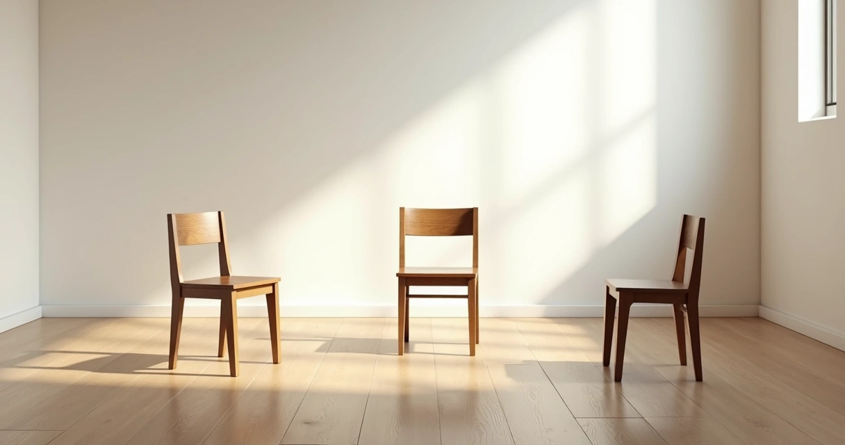 Círculo de sillas con una silla apartada 