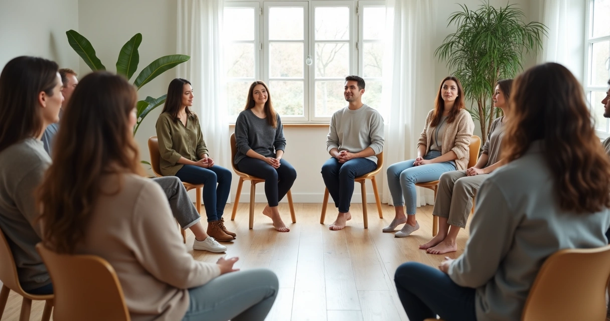 Personas sentadas en círculo durante una práctica de atención y escucha compartida