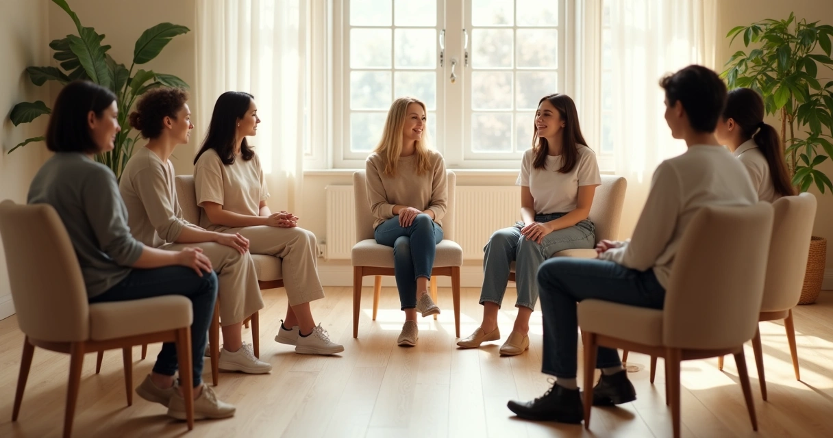Personas sentadas en círculo durante una sesión de trabajo relacional